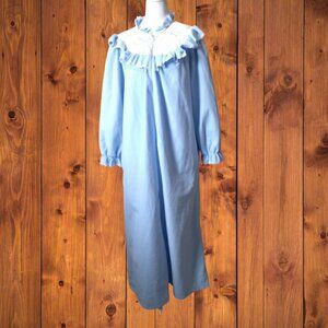 ERIKA TAYLOR WOMEN'S MEDIUM LONG SLEEVE BLUE FLANNEL NIGHTGOWN VINTAGE EMBROIDER